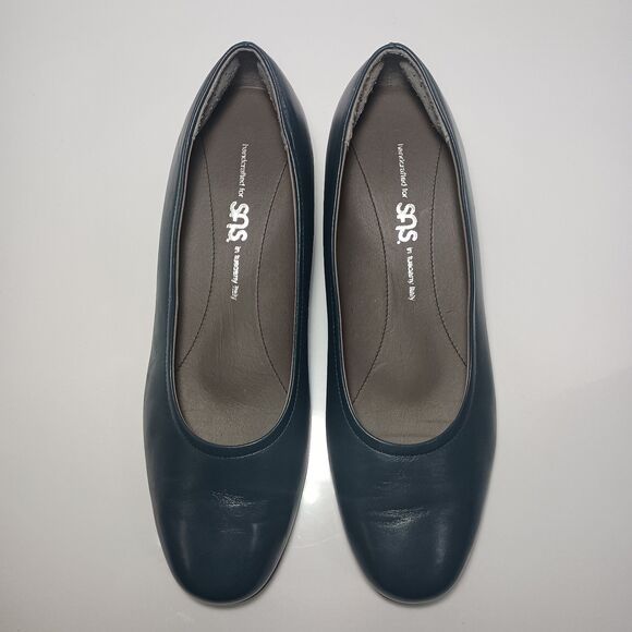 SAS Regina Made in Italy Leather Low Heel Pumps Blue 8W Wide Comfort Work Shoe - Picture 16 of 16